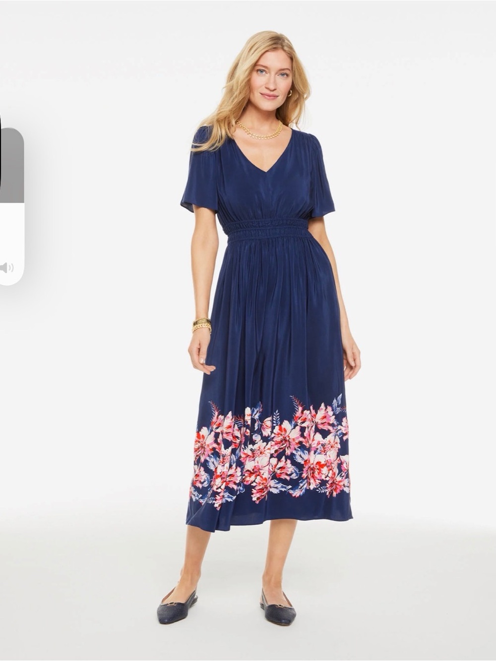 NWT Talbots Navy Floral Border V‑Neck Midi Dress